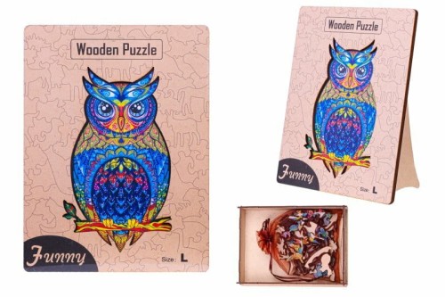 Przejdź do produktu Puzzle drewniane 3D SOWA skrzynka 183el rozmiarL 1