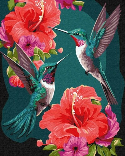 Przejdź do produktu Malowanie po numerach 40x50cm Szmaragdowe kolibry