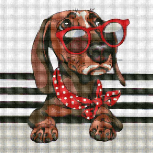 Przejdź do produktu Diamentowa mozaika - Stylowy jamnik 40x40cm