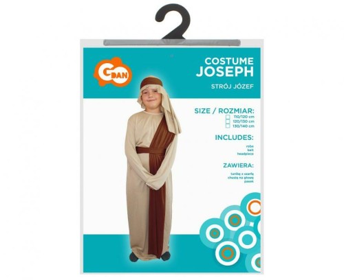 Przejdź do produktu Strój ""Józef"" (tunika z szarfą ciemny brąz, chusta na głowę, pasek) rozm. 130/140, Godan