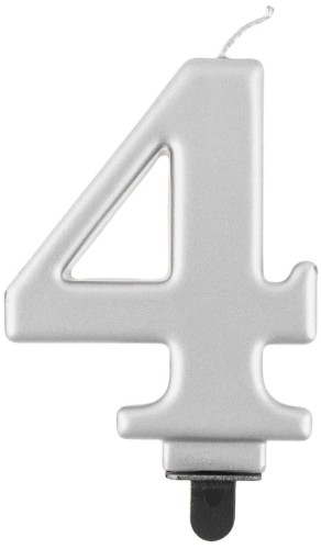 Przejdź do produktu Świeczka B&C cyferka 4, metalik srebrna, 8,0 cm