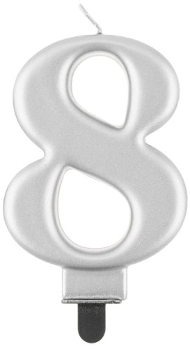 Przejdź do produktu Świeczka B&C cyferka 8, metalik srebrna, 8,0 cm