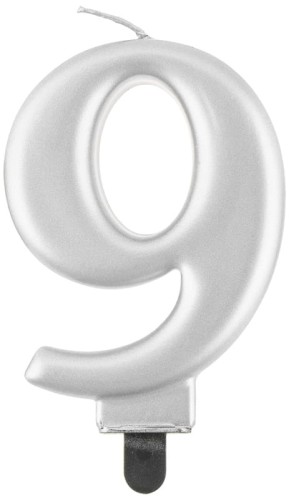 Przejdź do produktu Świeczka B&C cyferka 9, metalik srebrna, 8,0 cm