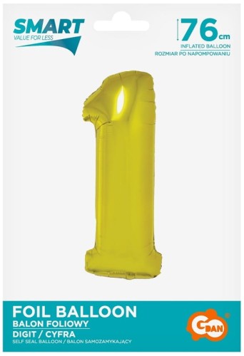 Przejdź do produktu Balon foliowy Smart, Cyfra 1, złota, 76 cm