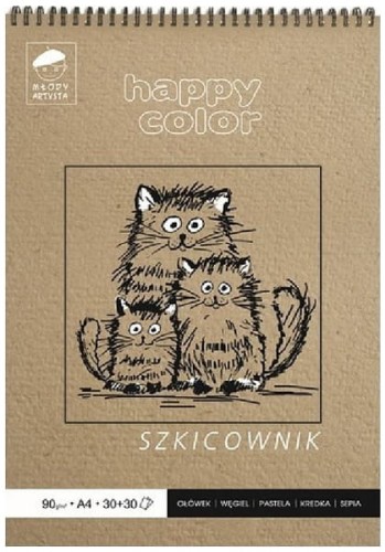 Przejdź do produktu Szkicownik kołonotes A4 60 ark. 90 g. Młody Artysta., Happy Color