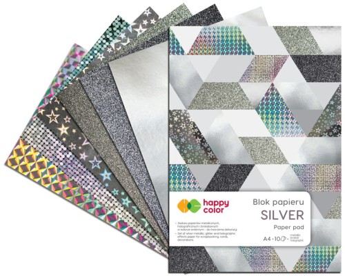 Przejdź do produktu Blok Silver A4 10ark. 230g 10 kolorów, Happy Color