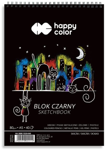 Przejdź do produktu Blok na spirali czarny A5 40ark. 80g. Koty, Happy Color