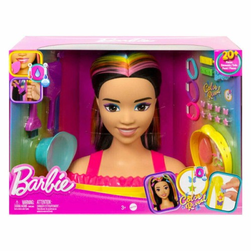 Przejdź do produktu Barbie Głowa do stylizacji Neonowa tęcza Czarne wł