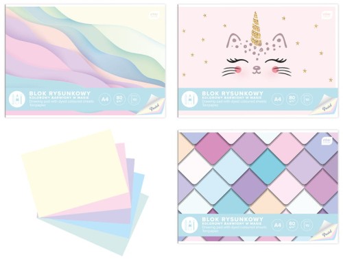 Przejdź do produktu Blok rysunkowy kolor. A4 10 k barwiony w masie Pastel, Interdruk