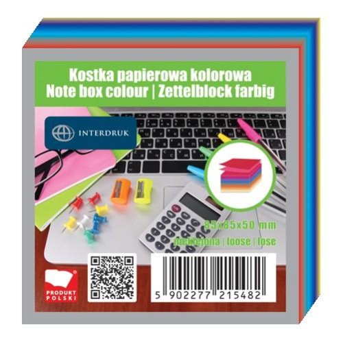 Przejdź do produktu Bloczek kartek kolor 85x85x50mm nieklejonych, Interdruk