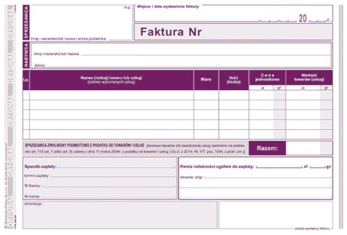 Przejdź do produktu Druk Faktura dla pod.zwol.podm.z pod.A5, Michalczyk i Prokop