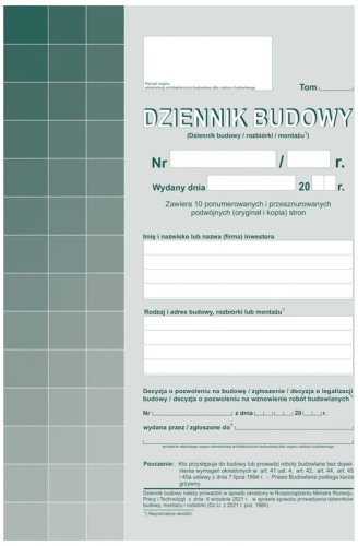 Przejdź do produktu DRUK M DZIENNIK BUDOWY A4 10KPL. SA