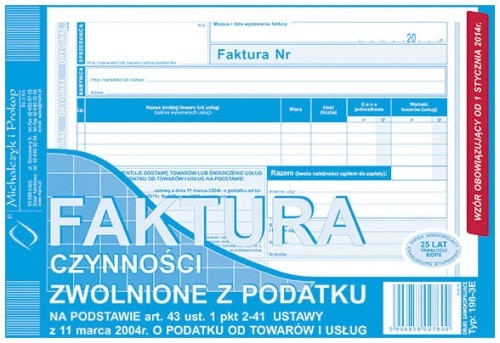 Przejdź do produktu Druk Faktura czynności ZW.Z.POD