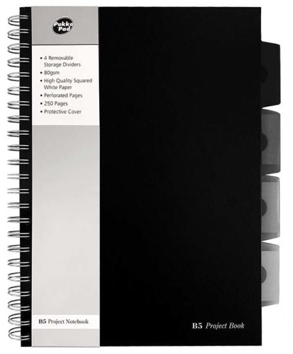 Przejdź do produktu Kołonotes Project Book z serii black B5 kratka 250str czarny, Pukka Pad