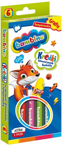 Przejdź do produktu Kredki BAMBINO 6kol.w drewnie+temp. p10  MAJEWSKI