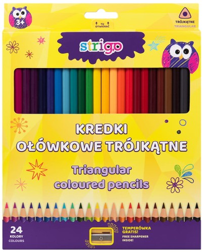 Przejdź do produktu Kredki ołówkowe trójkątne 24 szt. + temperówka, Strigo