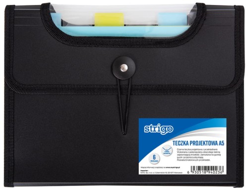 Przejdź do produktu Teczka A5 PP z 6 przekładkami czarna Vfile, Strigo