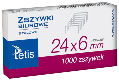 Przejdź do produktu Zszywki biurowe 24/6 p10. TETIS  cena za 1szt.