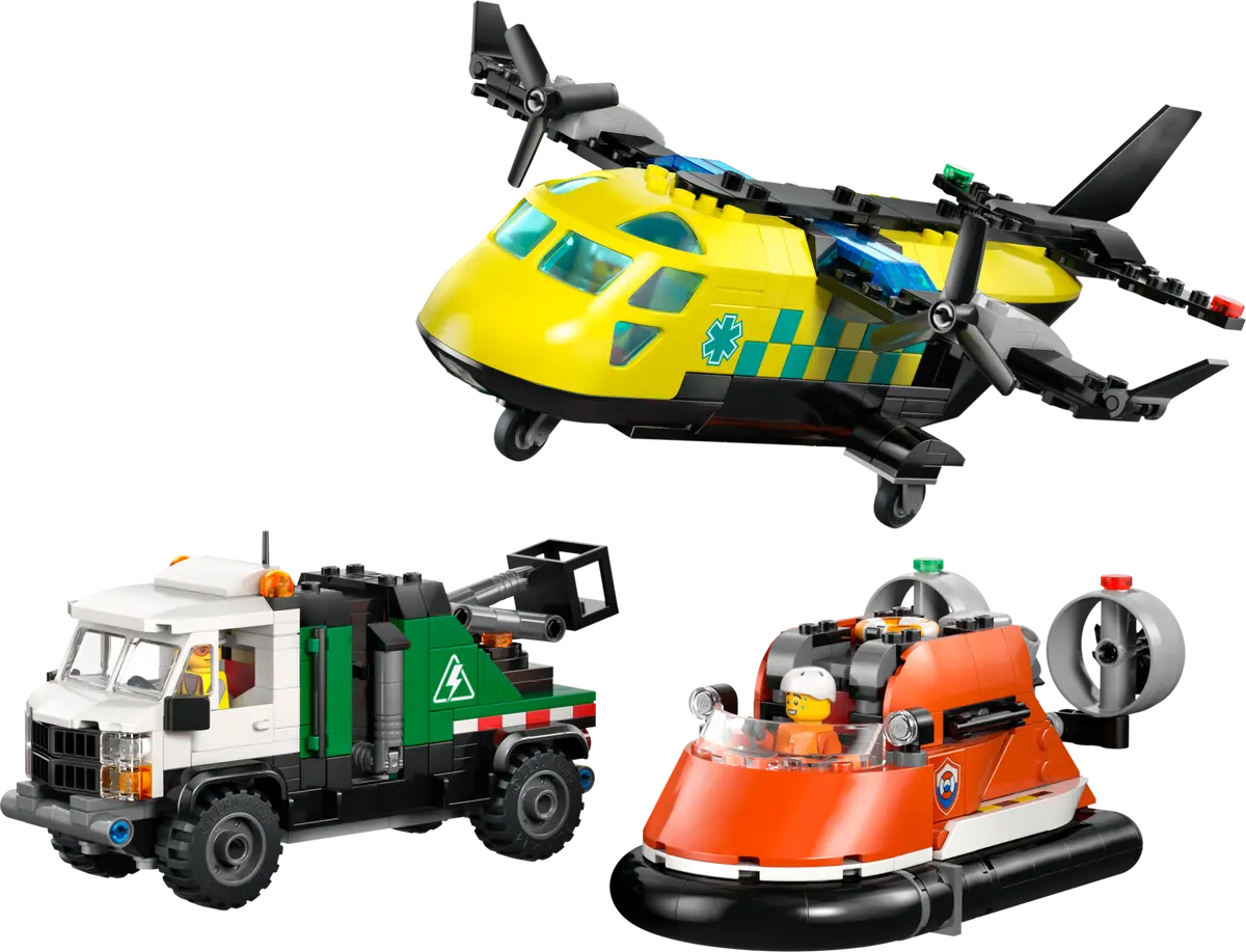 LEGO CITY 60505 Zestaw z samolotem, ciężarówką serwisową i poduszkowcem.webp