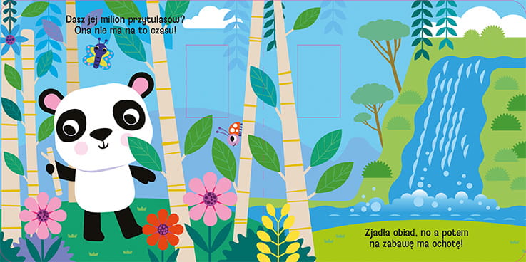 Wnetrze-ksiazeczki-Moj-przyjaciel.-Panda-przedstawiajace-pande-przy-wodospadzie.webp