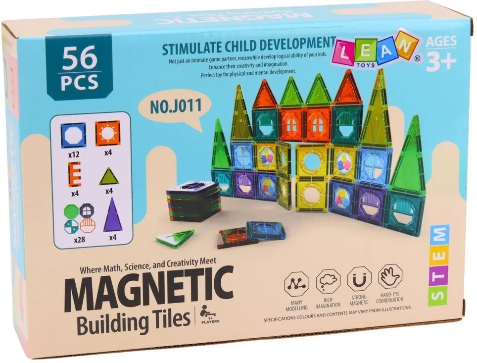 30789 Zestaw Klocki Magnetyczne Konstrukcyjne 3D Okienka Panele Kolorowe 56 el. - LEAN Toys 2.webp